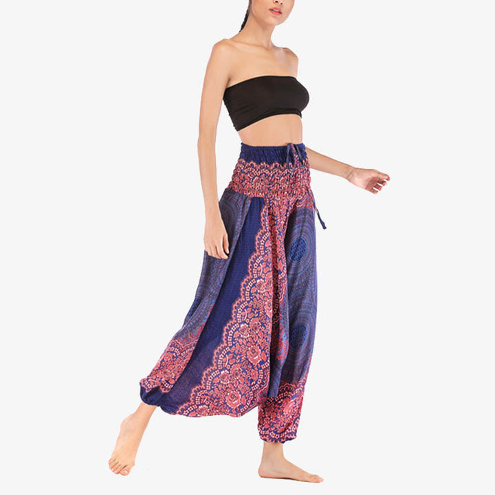 Buddha Stones Two Style Wear Round Geometric Pattern Loose Smocked Harem Trousers Jumpsuit High Waist Women's Yoga Pants - image 15