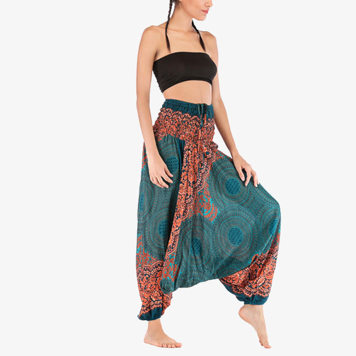 Buddha Stones Two Style Wear Round Geometric Pattern Loose Smocked Harem Trousers Jumpsuit High Waist Women's Yoga Pants - image 22