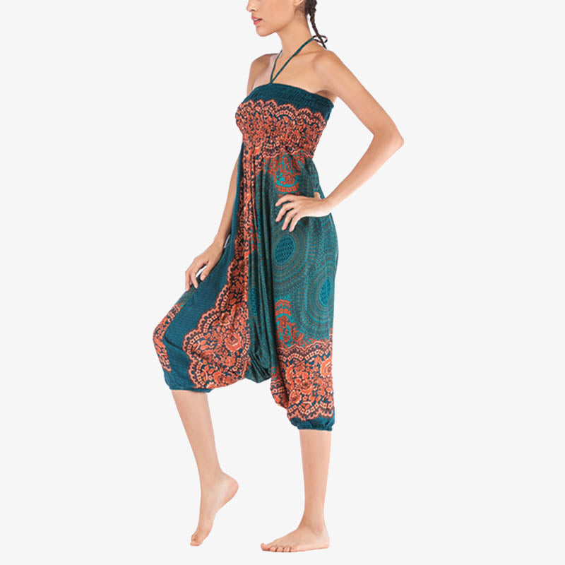 Buddha Stones Two Style Wear Round Geometric Pattern Loose Smocked Harem Trousers Jumpsuit High Waist Women's Yoga Pants - image 25