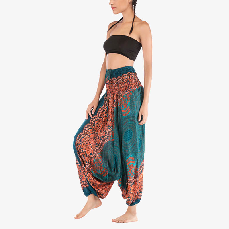 Buddha Stones Two Style Wear Round Geometric Pattern Loose Smocked Harem Trousers Jumpsuit High Waist Women's Yoga Pants - image 24
