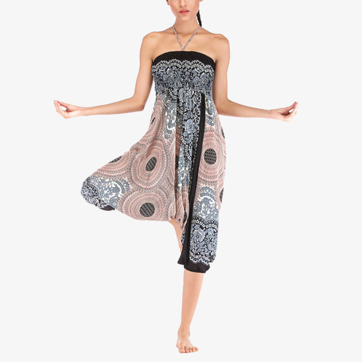 Buddha Stones Two Style Wear Round Geometric Pattern Loose Smocked Harem Trousers Jumpsuit High Waist Women's Yoga Pants - image 34