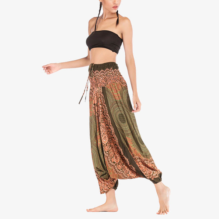 Buddha Stones Two Style Wear Round Geometric Pattern Loose Smocked Harem Trousers Jumpsuit High Waist Women's Yoga Pants - image 42