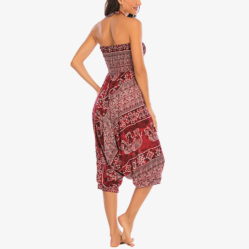 Buddha Stones Two Style Wear Elephant Pattern Loose Smocked Harem Trousers Jumpsuit Women's Yoga Pants - image 8