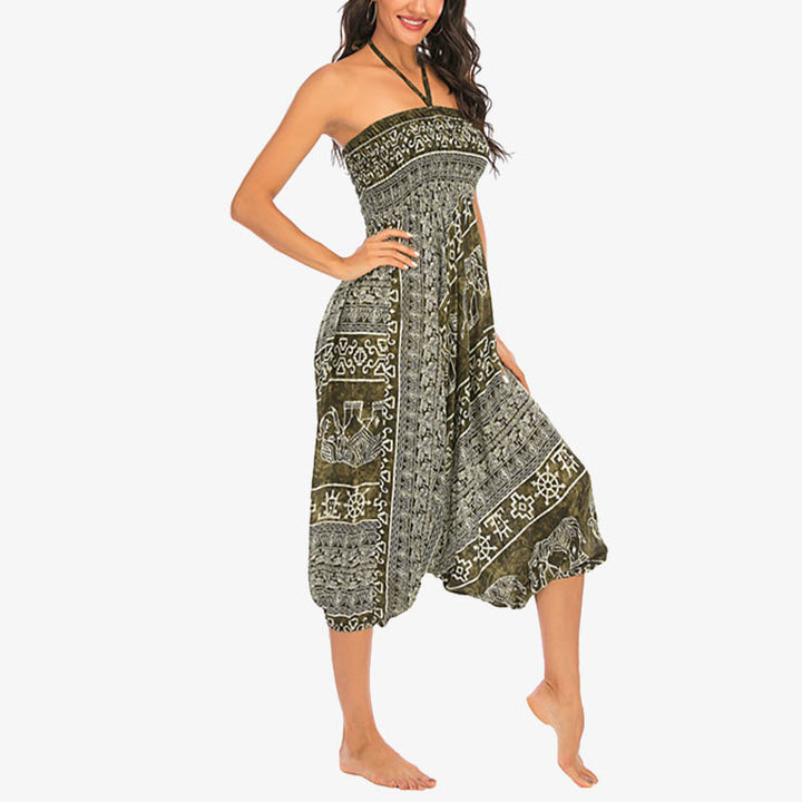 Buddha Stones Two Style Wear Elephant Pattern Loose Smocked Harem Trousers Jumpsuit Women's Yoga Pants - image 18
