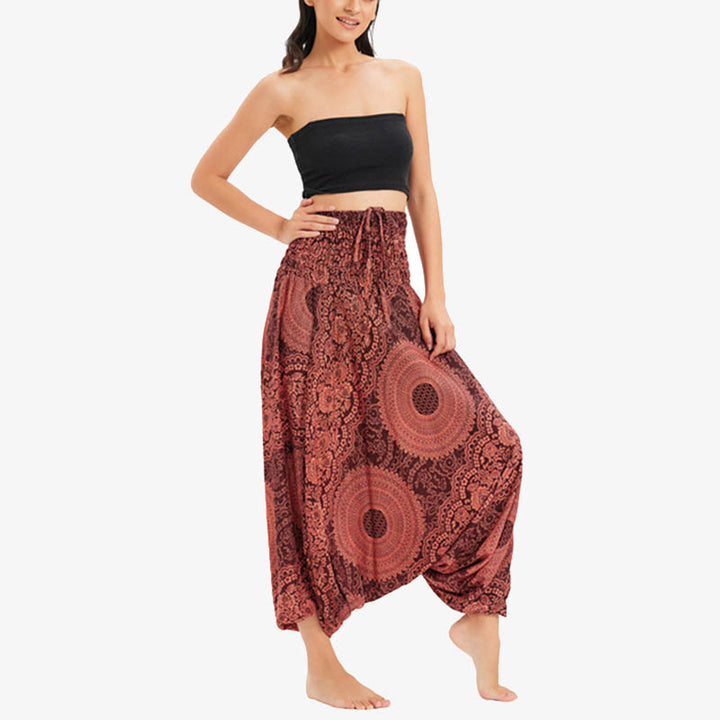 Buddha Stones Two Style Wear Round Geometric Loose Casual Harem Trousers Jumpsuit Women's Yoga Pants - OrangeRed-US2-12，UK/AU6-16，EU34-44 (F) - image 9