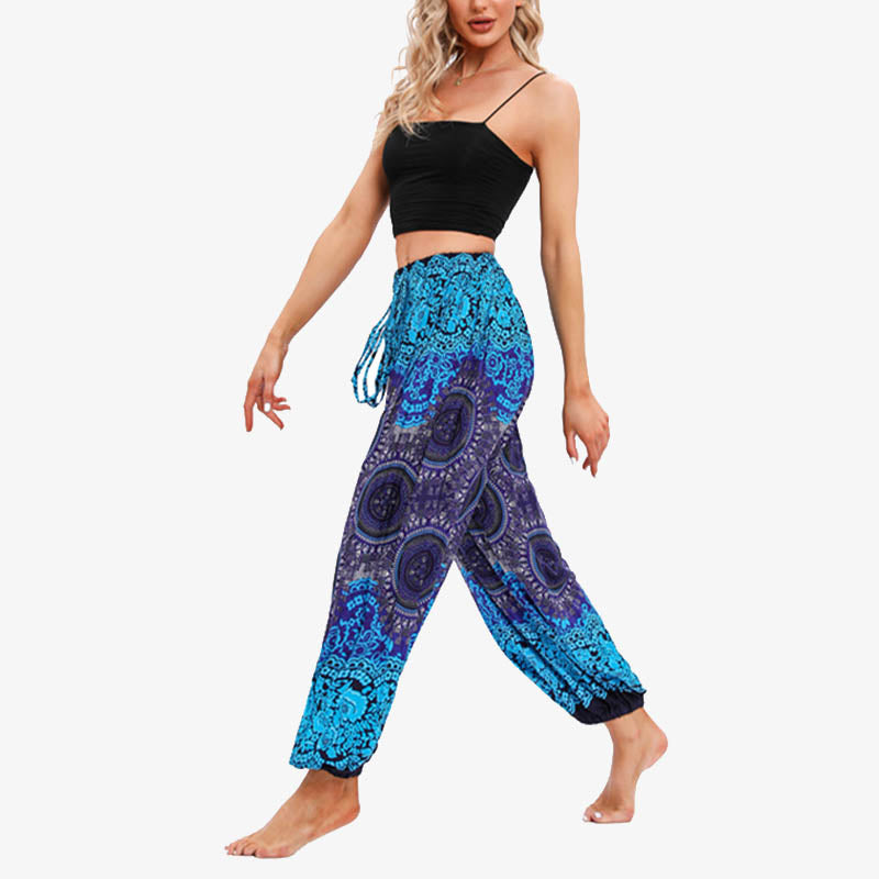 Buddha Stones Round Geometric Flower Floral Loose Harem Trousers Women's Yoga Pants - image 7