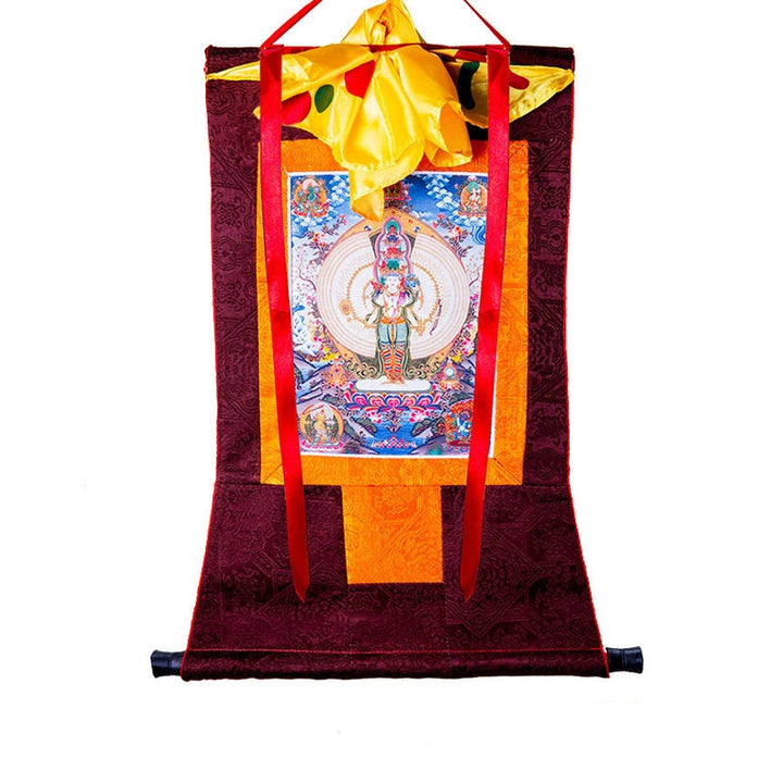 Buddha Stones Tibetan Thousand-handed Avalokitesvara Framed Thangka Blessing Decoration - 2m - image 0