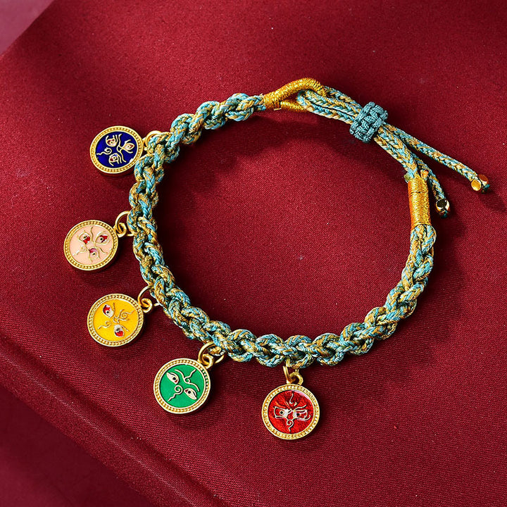 Buddha Stones Handmade Tibetan Multicolored Rope Five God Of Wealth Luck Braid Bracelet - Cyan(Wrist Circumference 14-19cm) - image 3