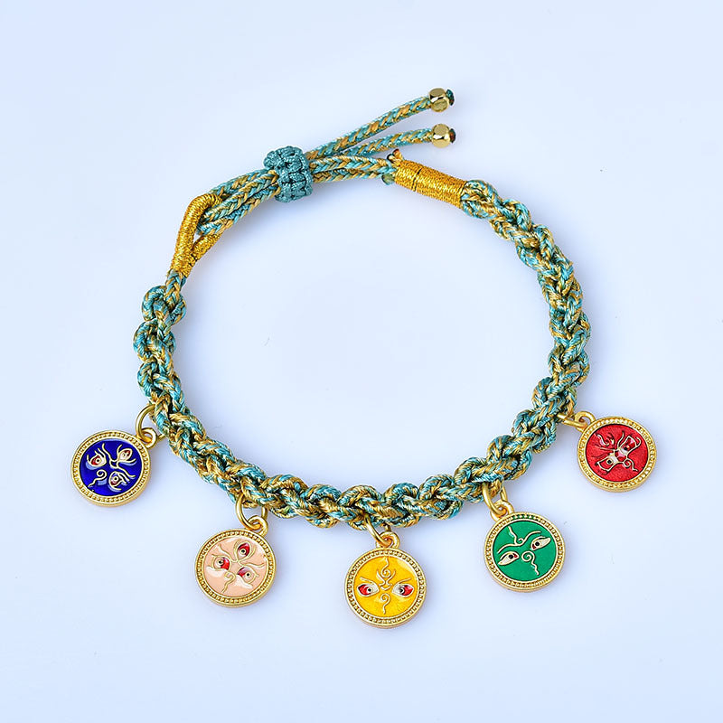 Buddha Stones Handmade Tibetan Multicolored Rope Five God Of Wealth Luck Braid Bracelet - image 4