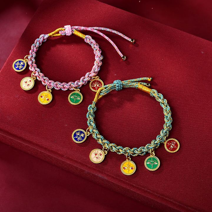 Buddha Stones Handmade Tibetan Multicolored Rope Five God Of Wealth Luck Braid Bracelet - image 1
