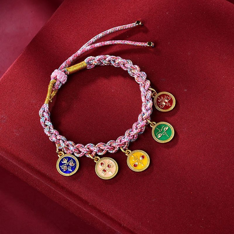 Buddha Stones Handmade Tibetan Multicolored Rope Five God Of Wealth Luck Braid Bracelet - image 2