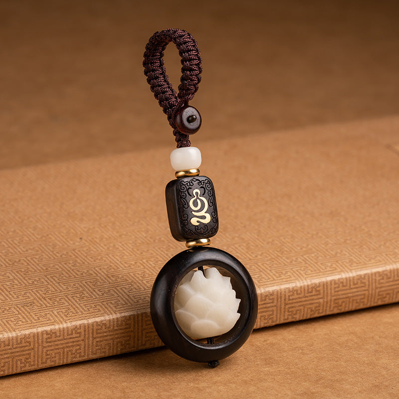 Buddha Stones Ebony Wood Bodhi Seed Lotus Enlightenment Key Chain Decoration - Ebony Wood Bodhi Seed Lotus - image 1