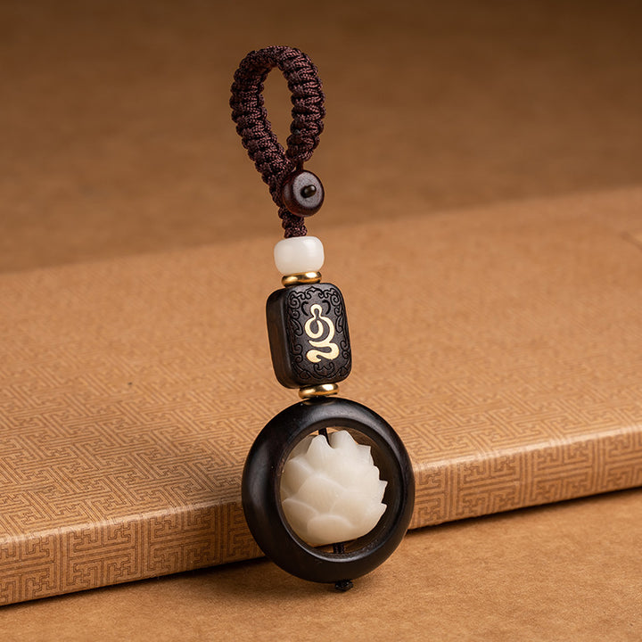 Buddha Stones Ebony Wood Bodhi Seed Lotus Enlightenment Key Chain Decoration - Ebony Wood Bodhi Seed Lotus - image 1