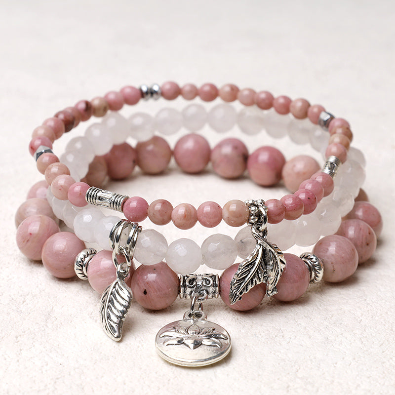 Buddha Stones 3PCS Natural Quartz Crystal Beaded Healing Energy Lotus Bracelet - Rose Quartz - image 12