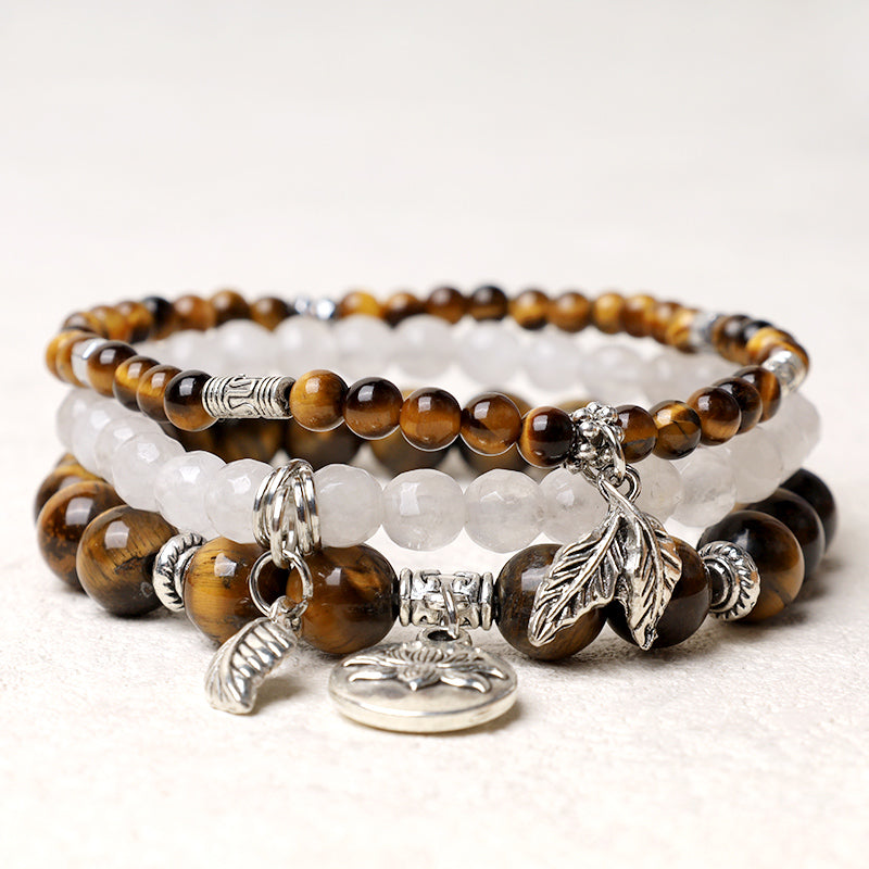 Buddha Stones 3PCS Natural Quartz Crystal Beaded Healing Energy Lotus Bracelet - Tiger Eye - image 25
