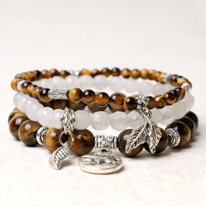 Buddha Stones 3PCS Natural Quartz Crystal Beaded Healing Energy Lotus Bracelet - Tiger Eye - image 25