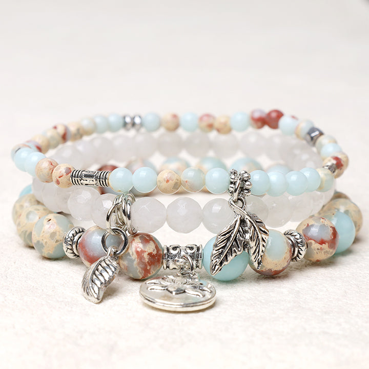 Buddha Stones 3PCS Natural Quartz Crystal Beaded Healing Energy Lotus Bracelet - Sea Sediment Jasper - image 29