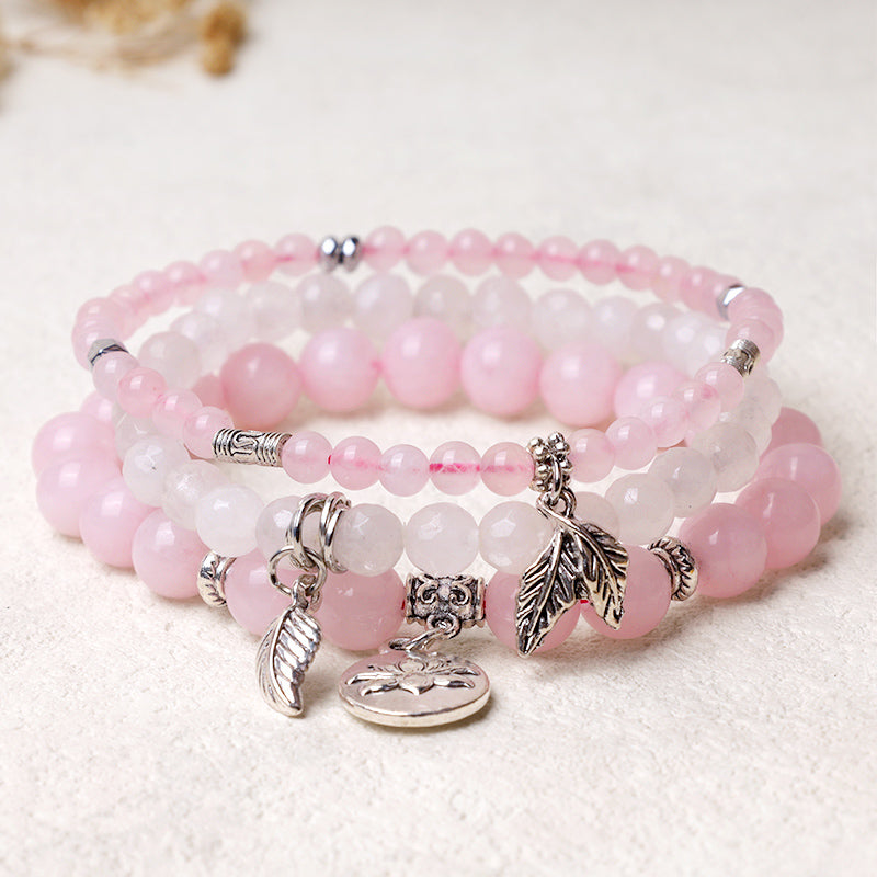 Buddha Stones 3PCS Natural Quartz Crystal Beaded Healing Energy Lotus Bracelet - Pink Crystal - image 17