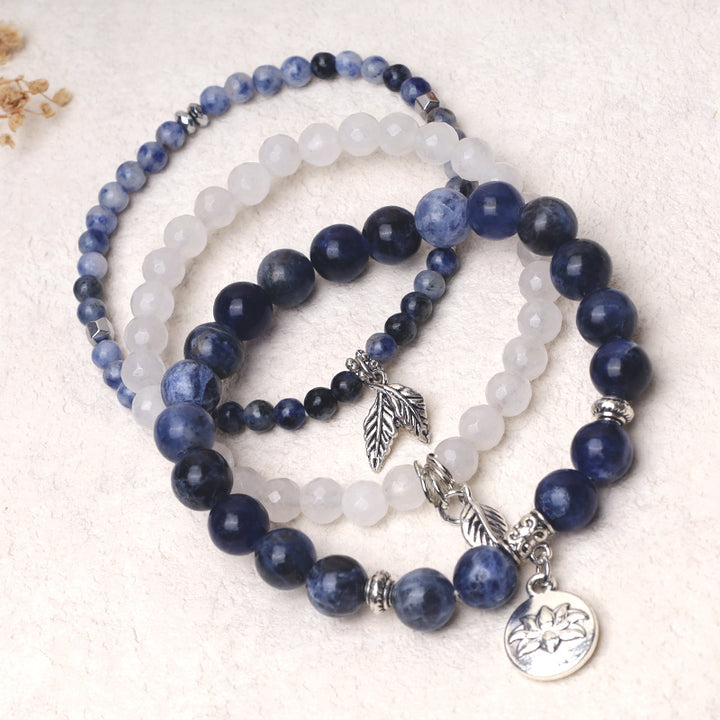 Buddha Stones 3PCS Natural Quartz Crystal Beaded Healing Energy Lotus Bracelet - Blue Aventurine - image 22