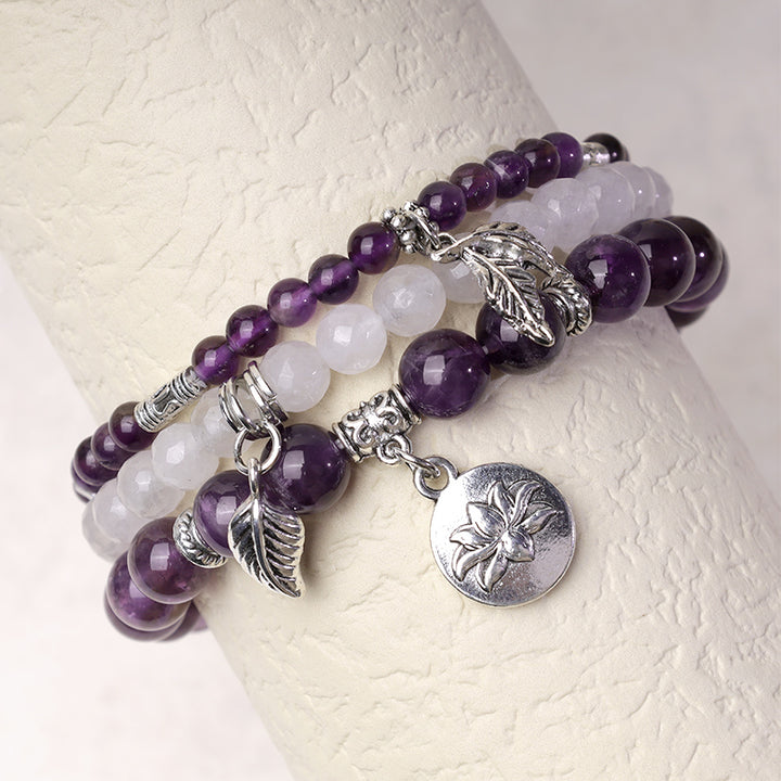 Buddha Stones 3PCS Natural Quartz Crystal Beaded Healing Energy Lotus Bracelet - image 4