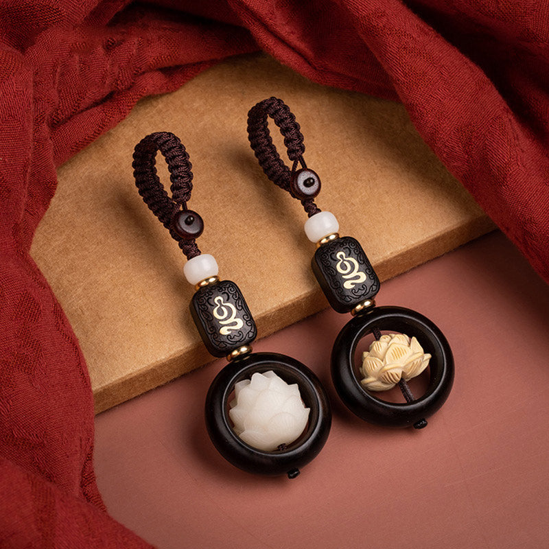 Buddha Stones Ebony Wood Bodhi Seed Lotus Enlightenment Key Chain Decoration - image 0
