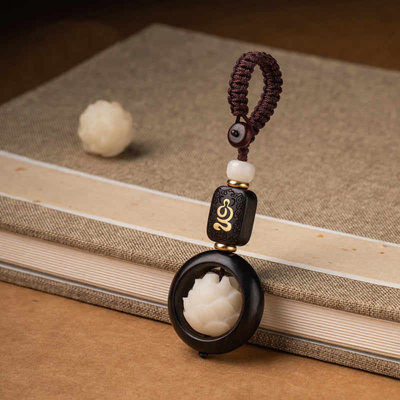 Buddha Stones Ebony Wood Bodhi Seed Lotus Enlightenment Key Chain Decoration - image 2