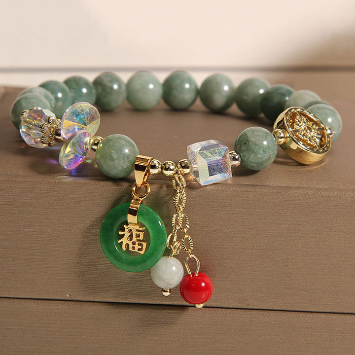 Buddha Stones Strawberry Quartz Jade Fu Character Charm Healing Bracelet - image 14