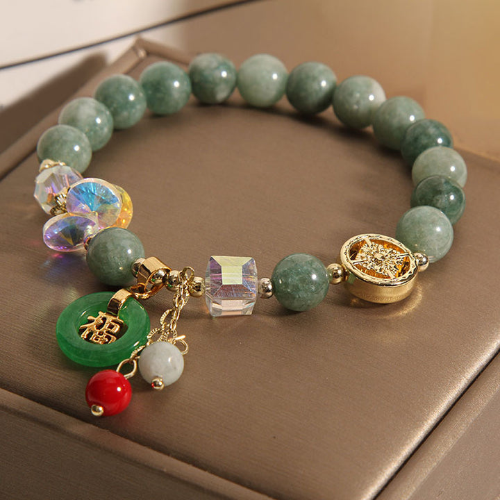 Buddha Stones Strawberry Quartz Jade Fu Character Charm Healing Bracelet - image 9