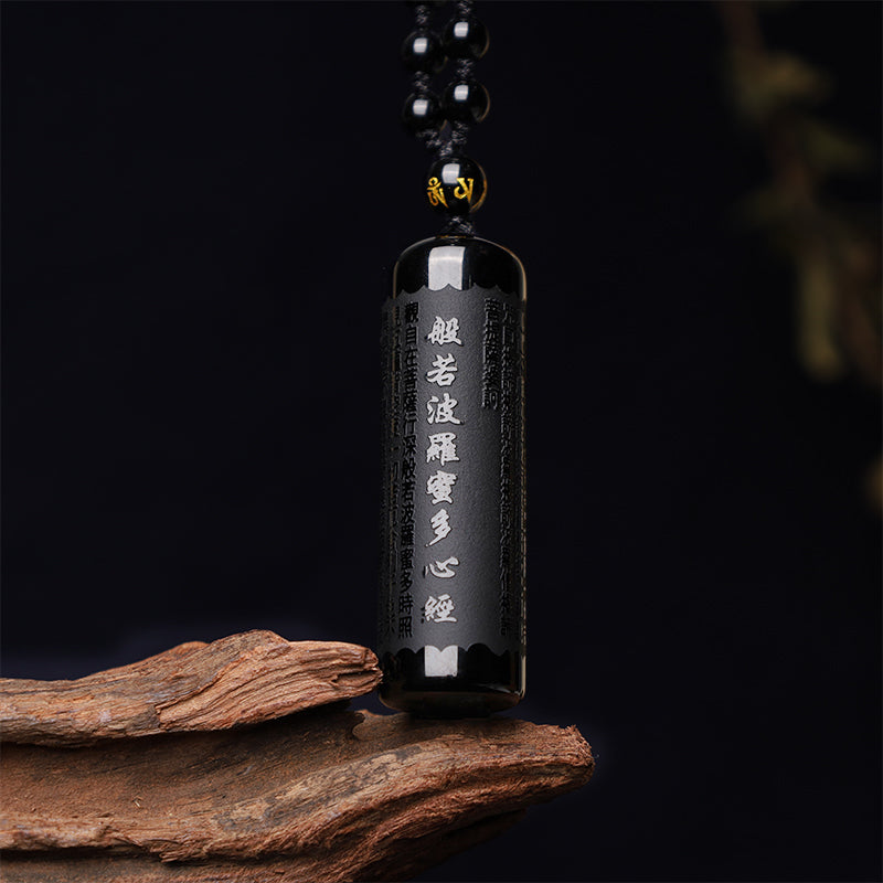 Buddha Stones Natural Black Obsidian Heart Sutra Purification Necklace Pendant - Black Obsidian(Purification♥Transformation) - image 0