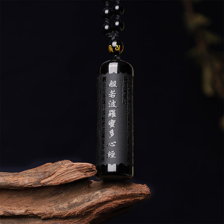 Buddha Stones Natural Black Obsidian Heart Sutra Purification Necklace Pendant - Black Obsidian(Purification♥Transformation) - image 0