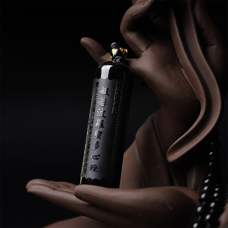 Buddha Stones Natural Black Obsidian Heart Sutra Purification Necklace Pendant - image 6