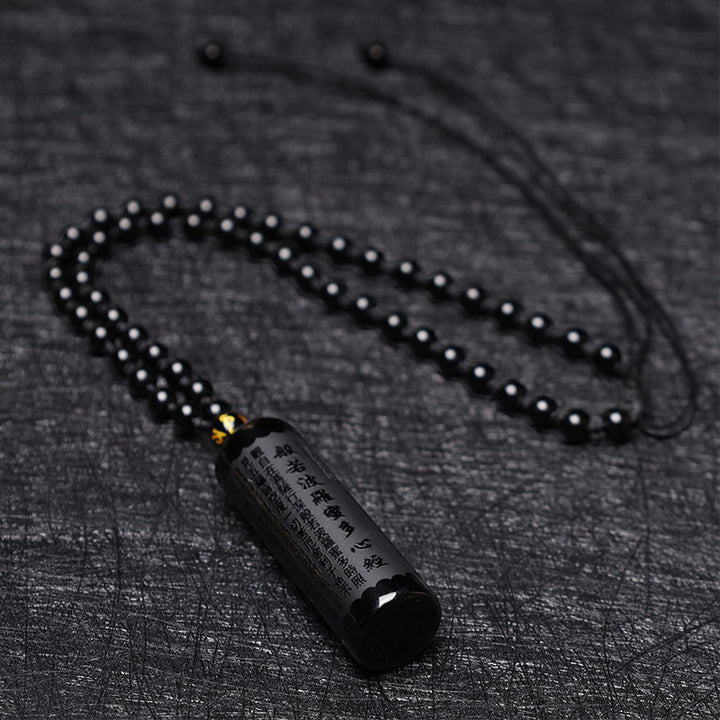 Buddha Stones Natural Black Obsidian Heart Sutra Purification Necklace Pendant - image 7