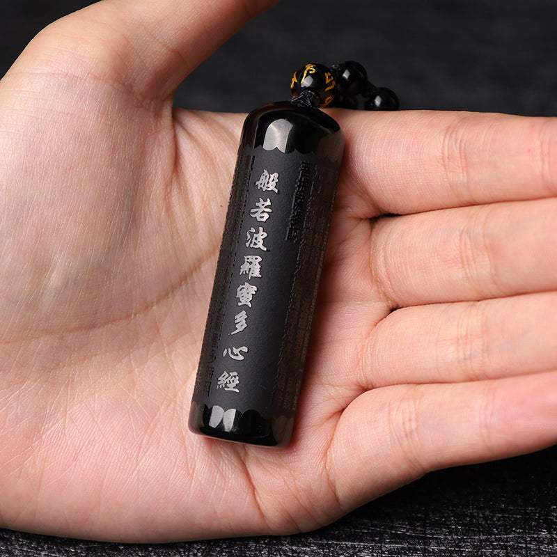 Buddha Stones Natural Black Obsidian Heart Sutra Purification Necklace Pendant - image 8
