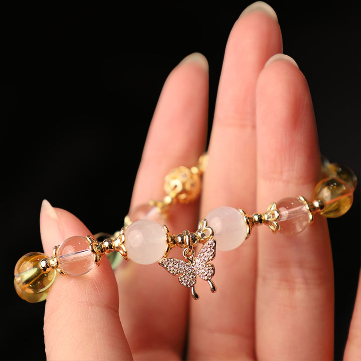 Buddha Stones Citrine Moonstone Butterfly Charm Prosperity Protection Bracelet - image 6
