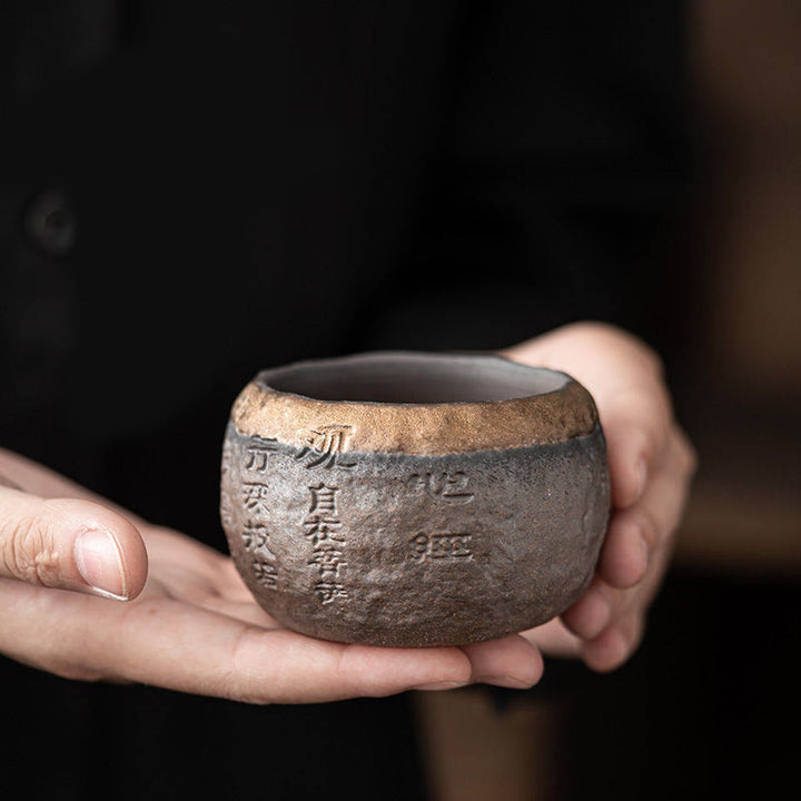 Buddha Stones Heart Sutra Engraved Ceramic Teacup Kung Fu Tea Cup 130ml - 8.2cm*5.2cm*130ml - image 0
