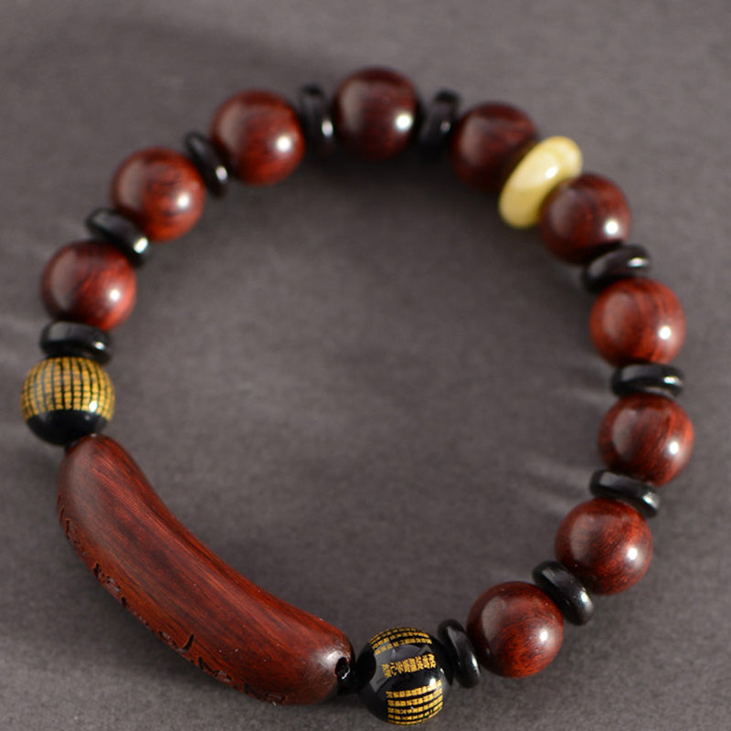 Buddha Stones Small Leaf Red Sandalwood Om Mani Padme Hum Engraved Protection Bracelet - image 4