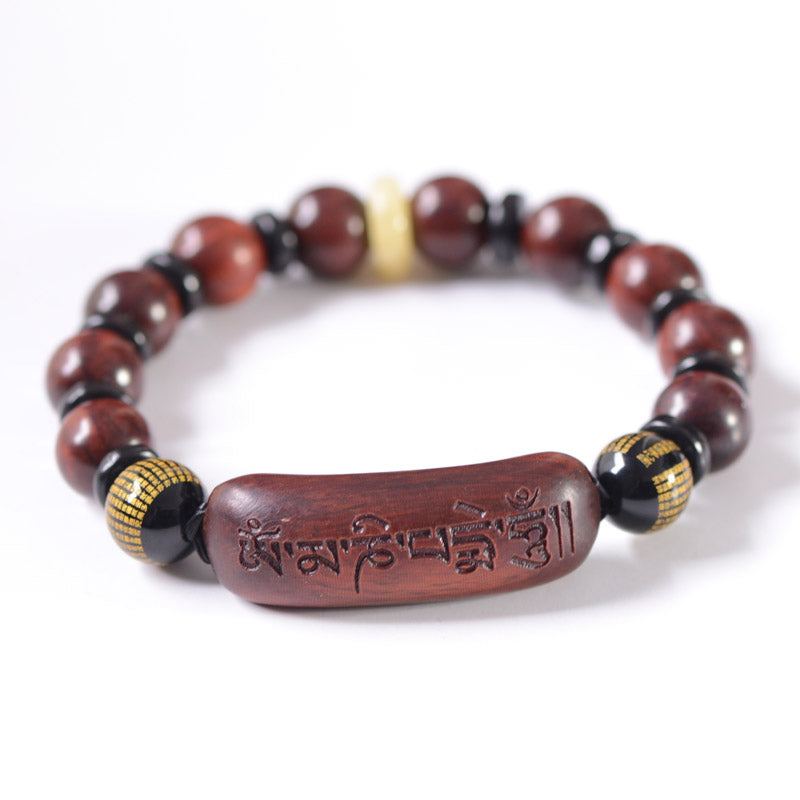 Buddha Stones Small Leaf Red Sandalwood Om Mani Padme Hum Engraved Protection Bracelet - image 11