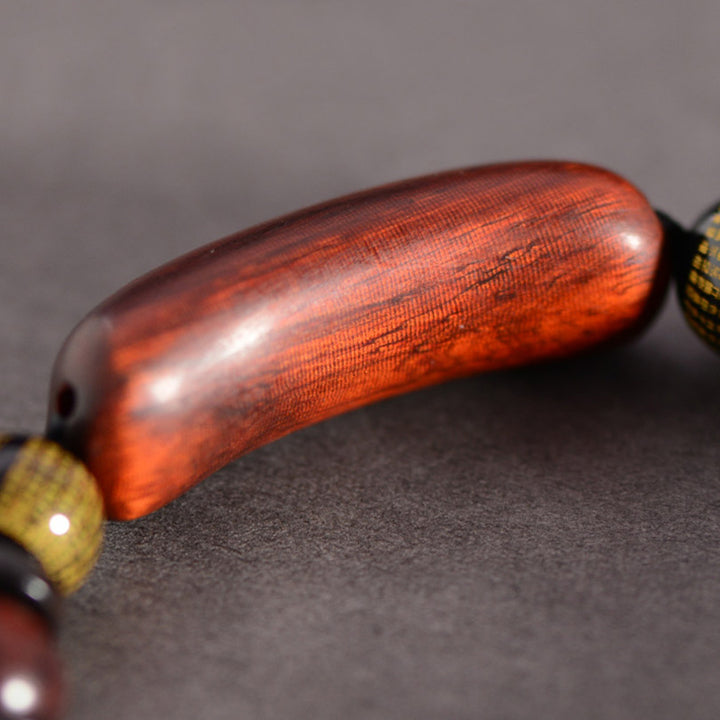 Buddha Stones Small Leaf Red Sandalwood Om Mani Padme Hum Engraved Protection Bracelet - image 6