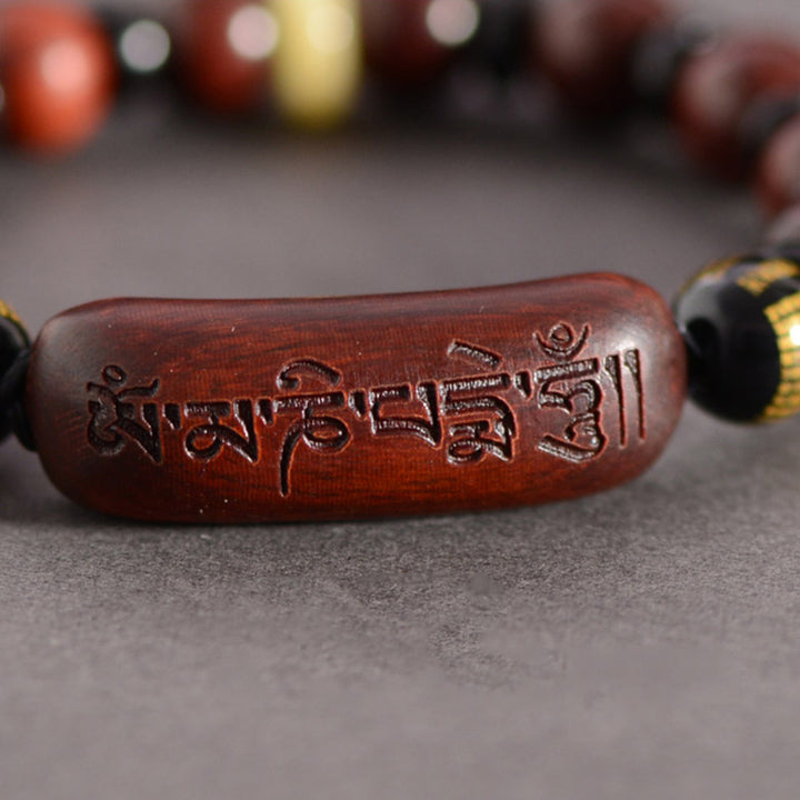 Buddha Stones Small Leaf Red Sandalwood Om Mani Padme Hum Engraved Protection Bracelet - image 5