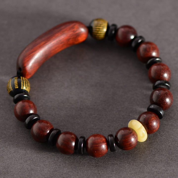 Buddha Stones Small Leaf Red Sandalwood Om Mani Padme Hum Engraved Protection Bracelet - image 3