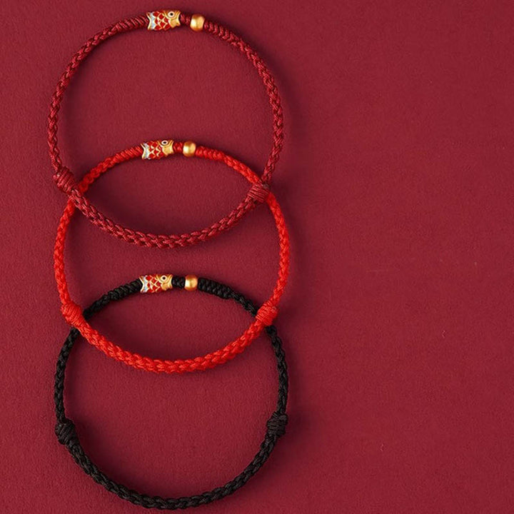 Buddha Stones 925 Sterling Silver Handmade Koi Fish Wealth Success Braided Rope Bracelet - image 8