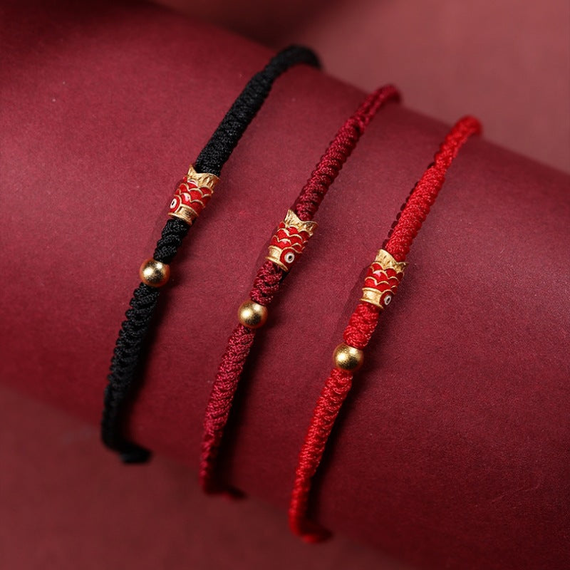 Buddha Stones 925 Sterling Silver Handmade Koi Fish Wealth Success Braided Rope Bracelet - image 1
