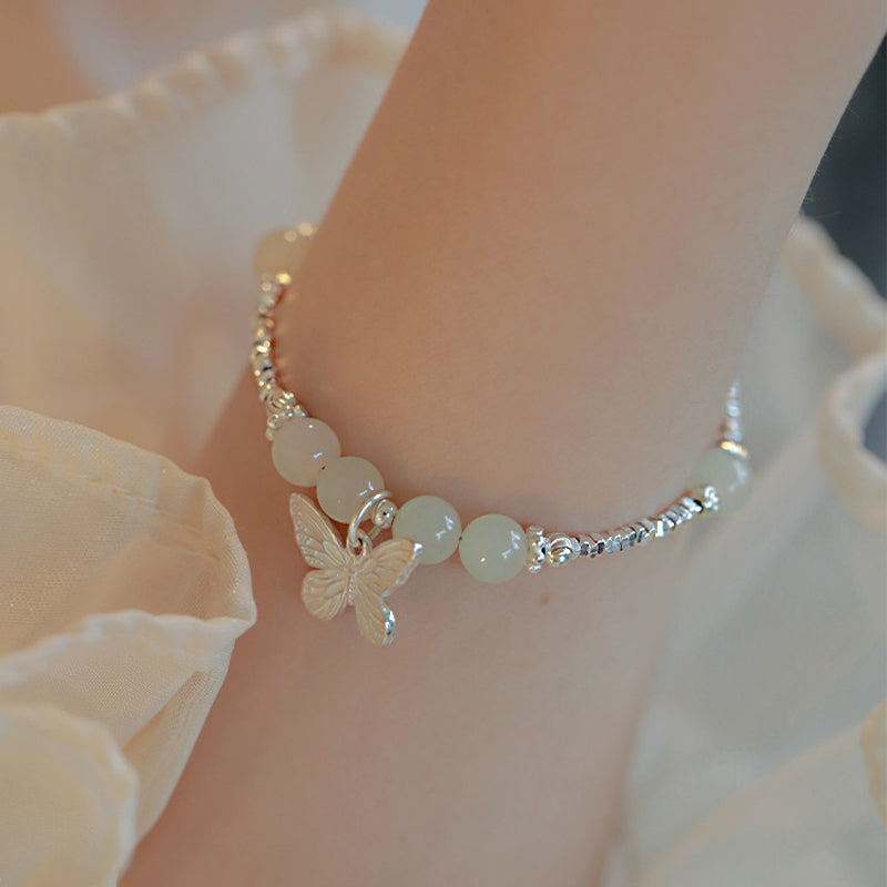 Buddha Stones 925 Sterling Silver Natural Hetian Jade Luck Butterfly Charm Bracelet - image 7