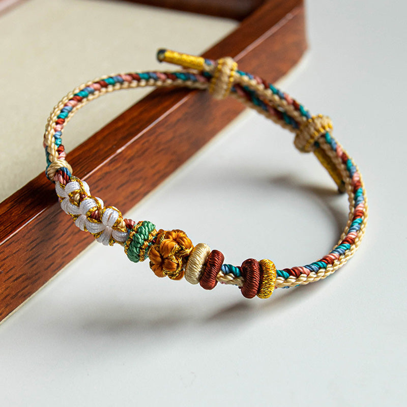 Buddha Stones Handmade Dunhuang Color Peach Blossom Pattern Braid String Bracelet - 17-19cm - image 0