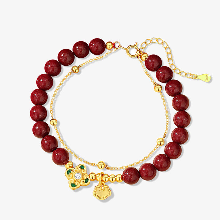 Buddha Stones 925 Sterling Silver Natural Cinnabar Four Leaf Clover Flower Blessing Chain Bracelet - image 10