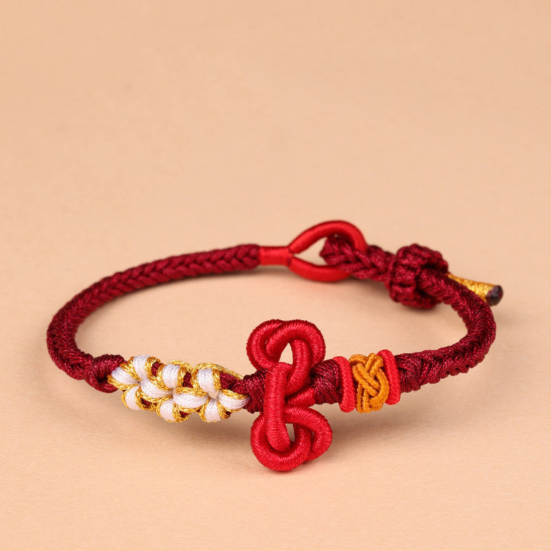 Buddha Stones Handmade Wenchang Knot Luck Strength Braided Rope Bracelet - Dark Red(Wrist Circumference 14-15cm) - image 8