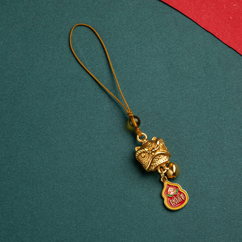 Buddha Stones Dancing Lion Auspicious Ruyi Safe Peace Rich Copper Wealth Phone Hanging Decoration - image 3