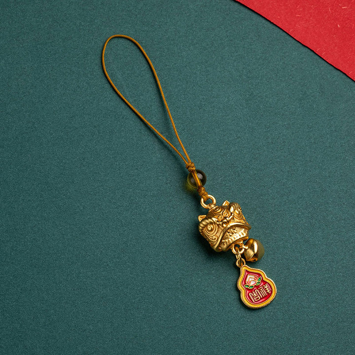 Buddha Stones Dancing Lion Auspicious Ruyi Safe Peace Rich Copper Wealth Phone Hanging Decoration - image 3