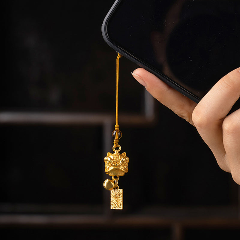 Buddha Stones Dancing Lion Auspicious Ruyi Safe Peace Rich Copper Wealth Phone Hanging Decoration - image 14