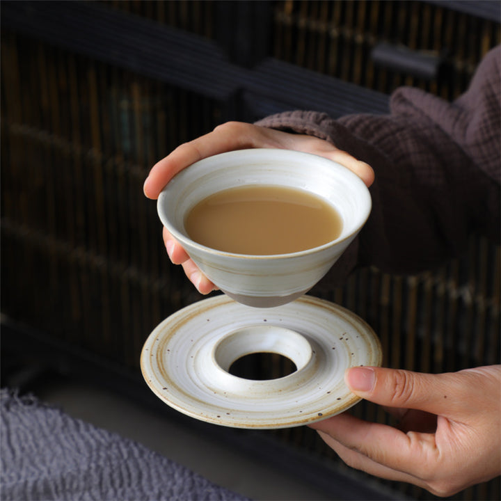 Buddha Stones Planet Design Ceramic Coffee Mug Rough Pottery Tea Coffee Cup With Saucer - White 10.3cm*10.3cm*6.3cm*180ml - image 0